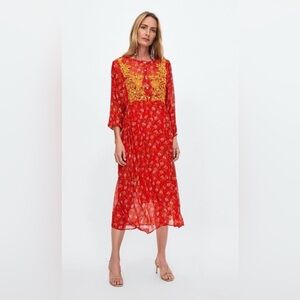 Zara flowy Red and Gold Floral Dress